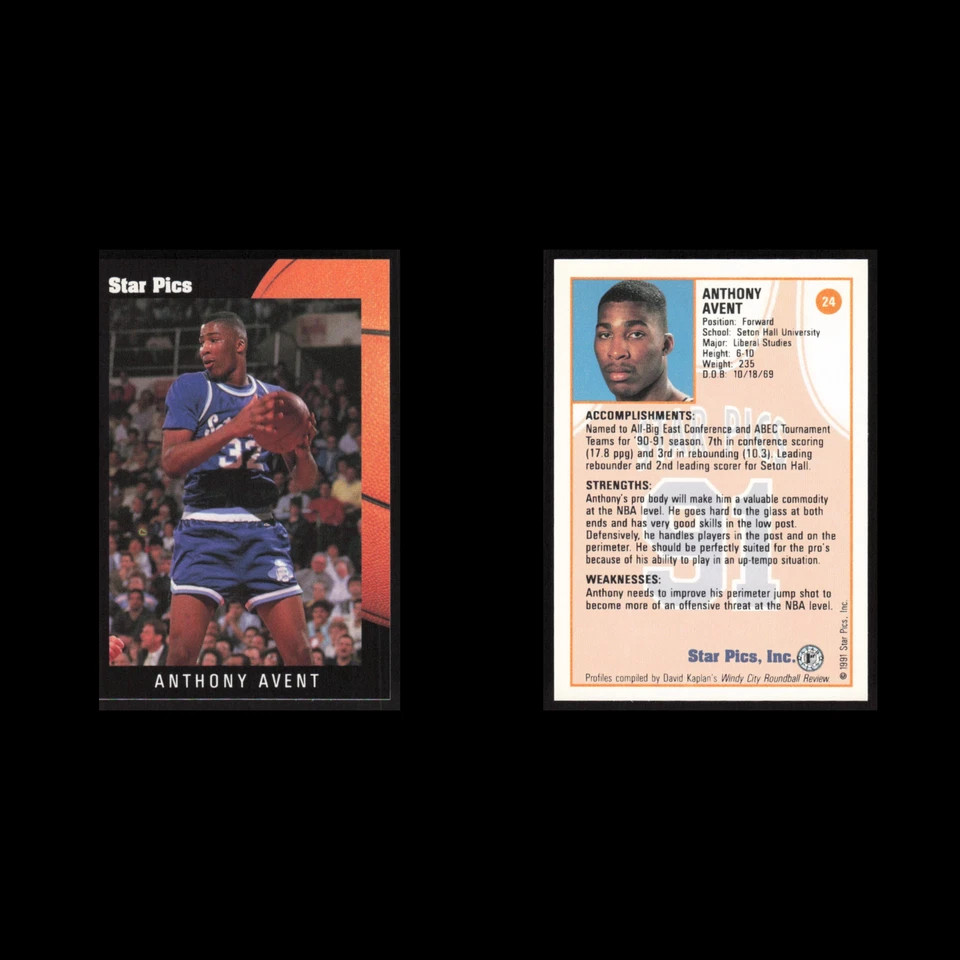 Anthony Avent #24 1991 Star Pics Seton Hall Pirates Basketball Card NBA NM - Image 3 of 3
