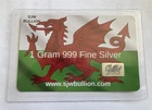 1g .999 Fine Silver Bar Welsh Dragon Flag With COA