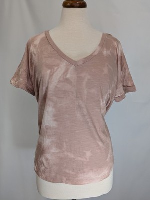 maurices Mauve White Tie Dye V-Neck Pullover Short Sleeve Knit T-Shirt Women L