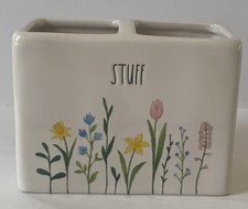Rae Dunn Floral "Stuff" Ceramic Divided Holder  Cup Toothbrush Paste  Floral