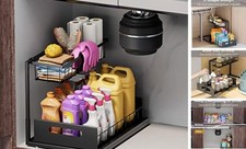 Under Sink Organizers and Storage 2 Tier Slide Out Kitchen Cabinet 1 Pack Black