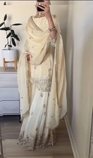 Latest Natural Crep Silk Cream Top Palazzo With Dupatta For Party Wear