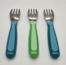 NUK Kiddy Cutlery Forks, Durable Stainless 3 Count Blue  Green GUC