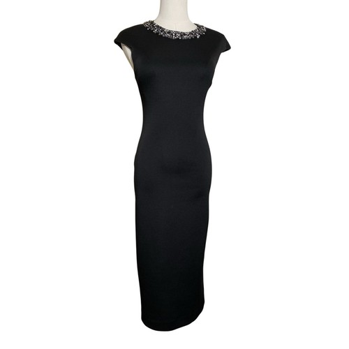 Ted Baker Elenna Bead Embellished Midi Black Dress Size 0 Lined Party