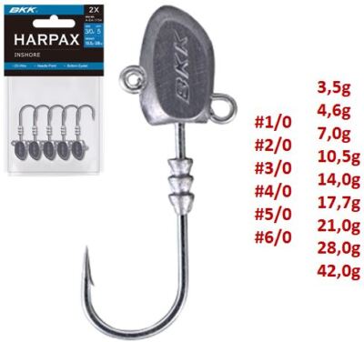 BKK HARPAX Inshore Haken HD-Jighead 3,5-42g Gr. 1/0-6/0 Bright-Tin Salzwasser