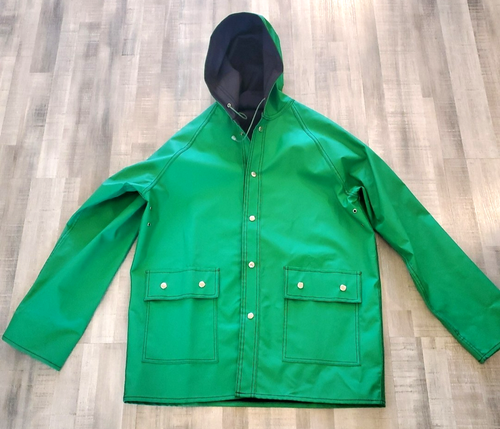 Vintage TRAX Activewear PVC Rayon Hooded Raincoat Kelly Green Medium 38-40