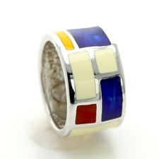 Art Ring Sterling Silver famous artist Mondrian Enamel Inspired Artistic Ring