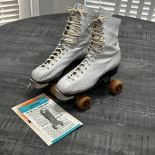 Antique Vintage Hyde Athletic Shoe Roller Skates 5, Chicago Wood Wheels