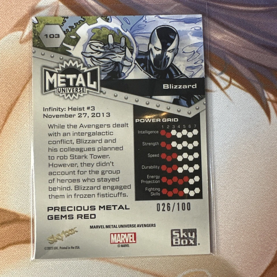 Blizzard (026/100) PMG Red 2024 SkyBox Marvel Metal Universe Avengers - Image 2 of 2