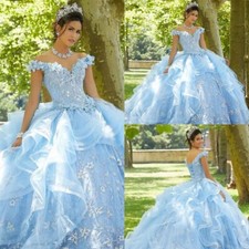 Light Blue Princess Quinceanera Dresses Lace Beading Prom Ball Gowns Sweet 15 16