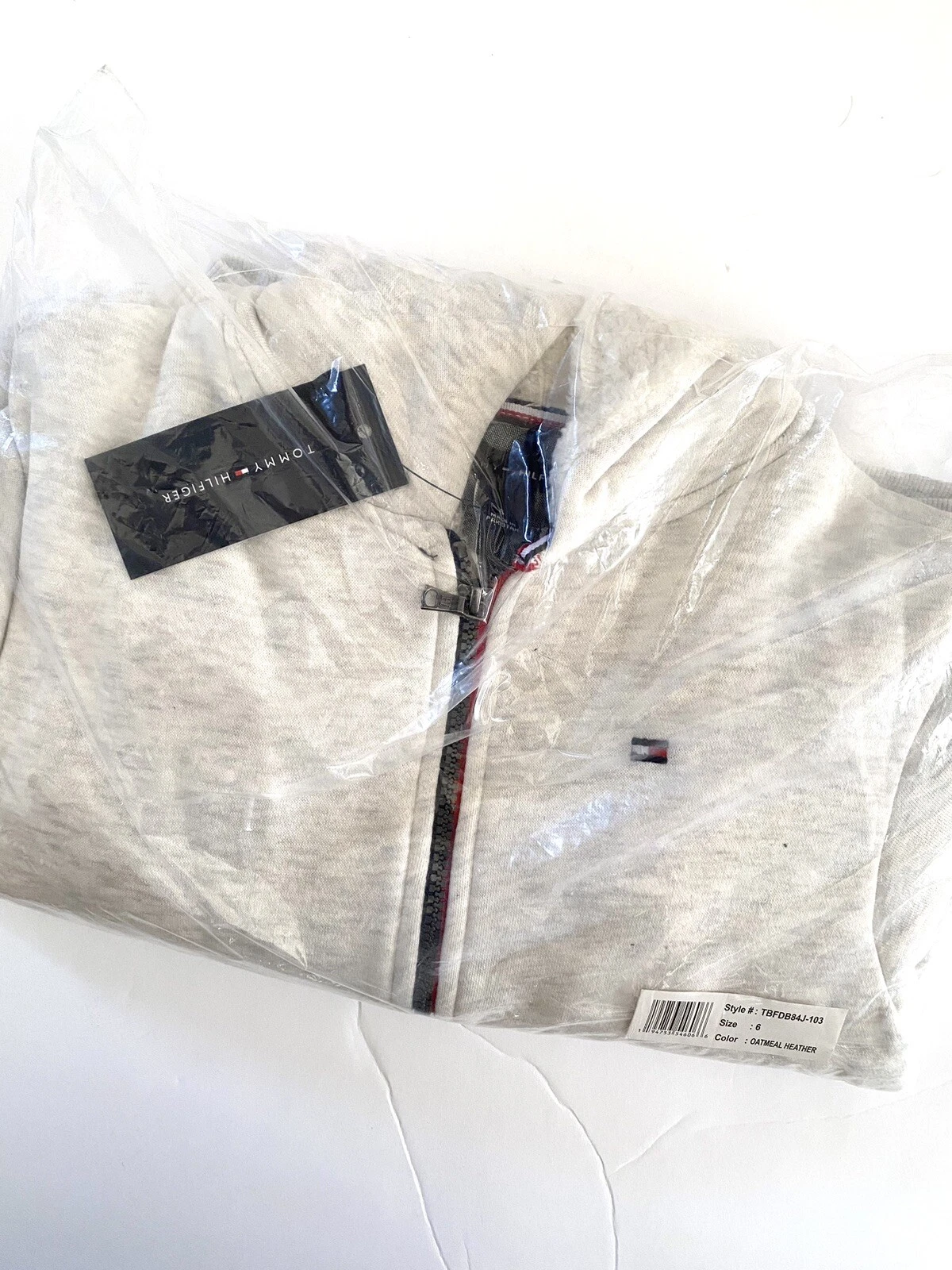 OFF WHITE Felpa con cappuccio e zip foderata sherpa Tommy Hilfiger Little Boys taglia 6 nuova con etichette avena erica