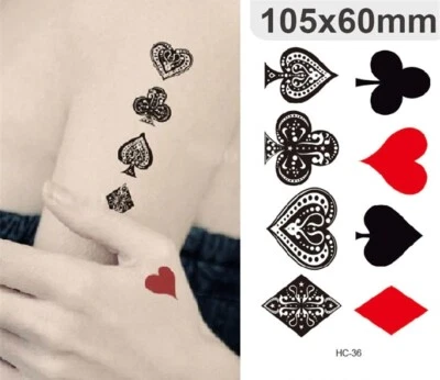 MARKENLOS Flash Einmal Temporary Klebe Tattoo Karten Symbole Poker Party Geschenk Strand