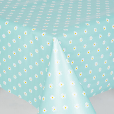 SCHLICHTES ENTENEI MIT WEISSEN GÄNSEBLÜMCHEN BLUMEN PVC KUNSTSTOFF VINYL TISCHDECKE ABWISCHBAR
