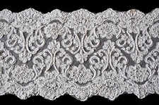 Unotrim 10.5" Ivory Corded Handsewn Beaded Sequins Embroidered Lace by Yardage