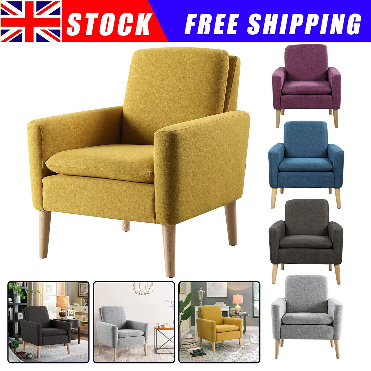 Comfy Single Sofa Chair Modern Living Room Armchair Fabric Soft Sofa Home Use