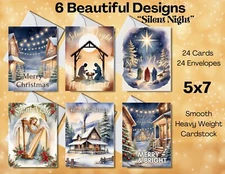 24 Greetings Cards - 6 designs -Christmas Holiday Cards with Envelopes - 5x7 #07