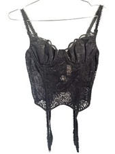 Victoria's Secret Vintage Gold Label Strappy Lace Corset Bustier 34C Bride Black