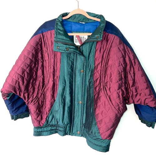 Gitano Jacket Vintage Womens Size Medium Colorblock Zip Snap Front Pockets Nylon