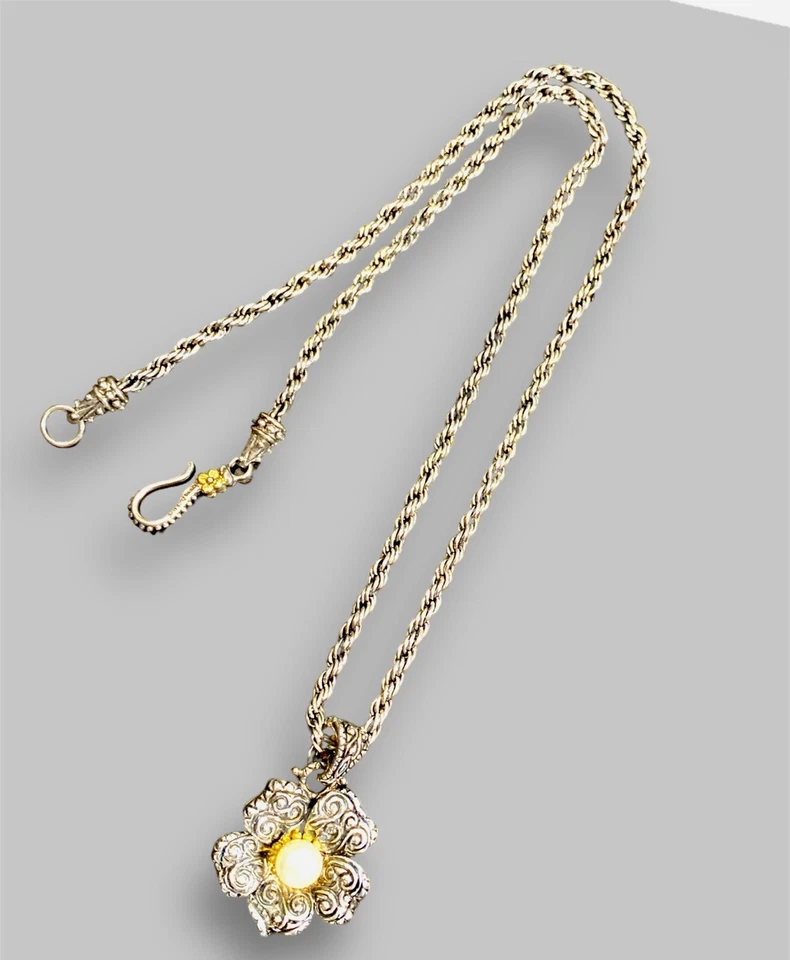 Barbara Bixby 纯银 18k 正品珍珠花朵增强项链 — 第 3/4 张图片