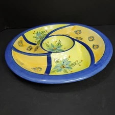 Yellow and Blue Platter Chip and Dip Tray Platter Crudite Hors' de Ouevres