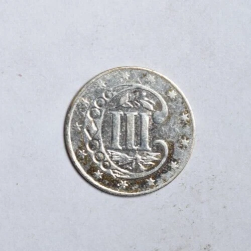 1860 THREE CENT SILVER ~BLUE/GOLD TONE SHARP STRIKE AU ABOUT UNCIRCULATED! INV#2 - Image 2 of 2