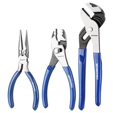 WORKPRO 3PCS Plier Sets 8" Groove Plier 6" Needle Nose Plier 6" Slip Joint Plier