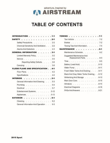 Airstream 2018 Sport Travel Trailer Manual Copy User Guide - Picture 4 of 4