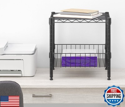 Whitmor 2-Tier Supreme Stacking Shelf with Basket, Heavy-Duty, Adjustable Hom