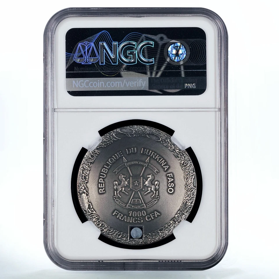 Burkina Faso 1000 francs NANO Mercury Meteorite MS 70 ANTIQUED NGC  silver 2017 - Image 2 of 2