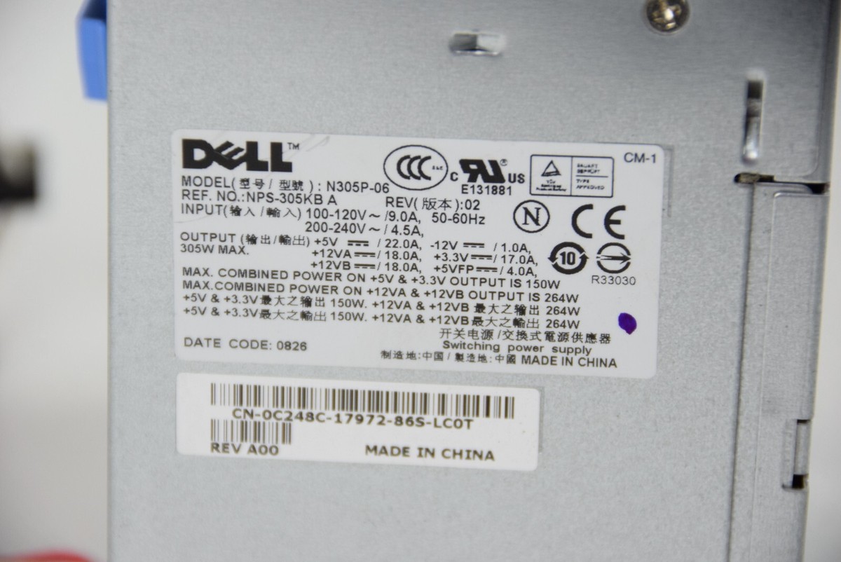 Dell Bloc d'alimentation pour ordinateur de bureau Optiplex 330 360 740 745 755 P/N : MM720/WW109/JK930