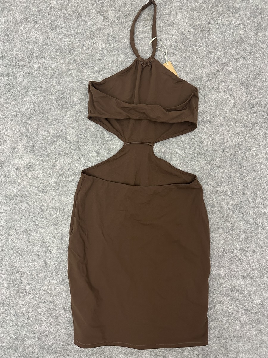 SKIMS Cocoa Brown Fits Everybody Solid Backless Mini Halter Dress Size  Small | eBay