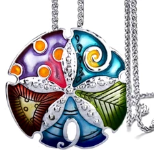 Artistic Design Sand Dollar Pendant Necklace on 24" Stainless Steel Chain