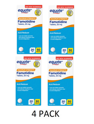 4 PACK Equate Maximum Strength Acid Reducer 20 mg 50 Count Famotidine Tablets