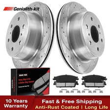 13.58" REAR Drilled Disc Rotors Brake Pads for Chevy GMC Silverado Sierra 1500