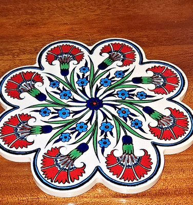 ARTNICEA Iznik Turkish Ceramic Trivet/ Tile Blue White Floral Made In Turkey