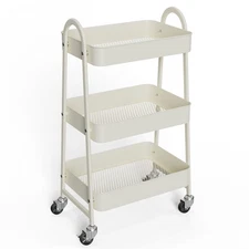 edx 3 Tier Rolling Cart, Metal Utility Storage Organizer with Lockable Casters,