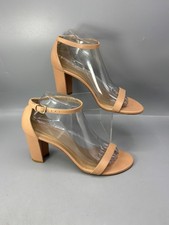 Stuart Weitzman Nudist Block-Heel Sandal Womens 8.5 Tan Round Toe Keyhole Detail