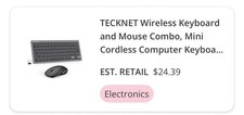 TECKNET Wireless USB Keyboard Mouse Combo Plug  Play Mini QWERTY Black