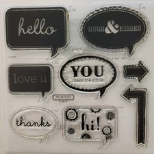 Close to my Heart My Acrylix Cricut WORD BALLOONS Clear Cling Stamps Set of 8