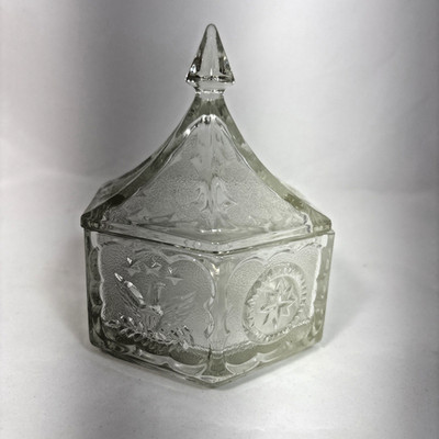 Vintage Indiana Tiara Hexagonal Eagle & Stars Colonial Candy Dish & Lid Clear 