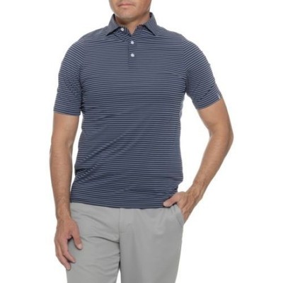 $80 KJUS Men's Soren Twill Stripe Golf Polo Shirt - Atlanta Blue - Medium - New