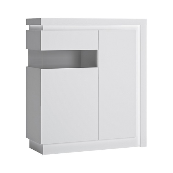 Highboard Wohnzimmerschrank Vitrinenschrank 108 Cm Breit Weiß Hochglanz-image