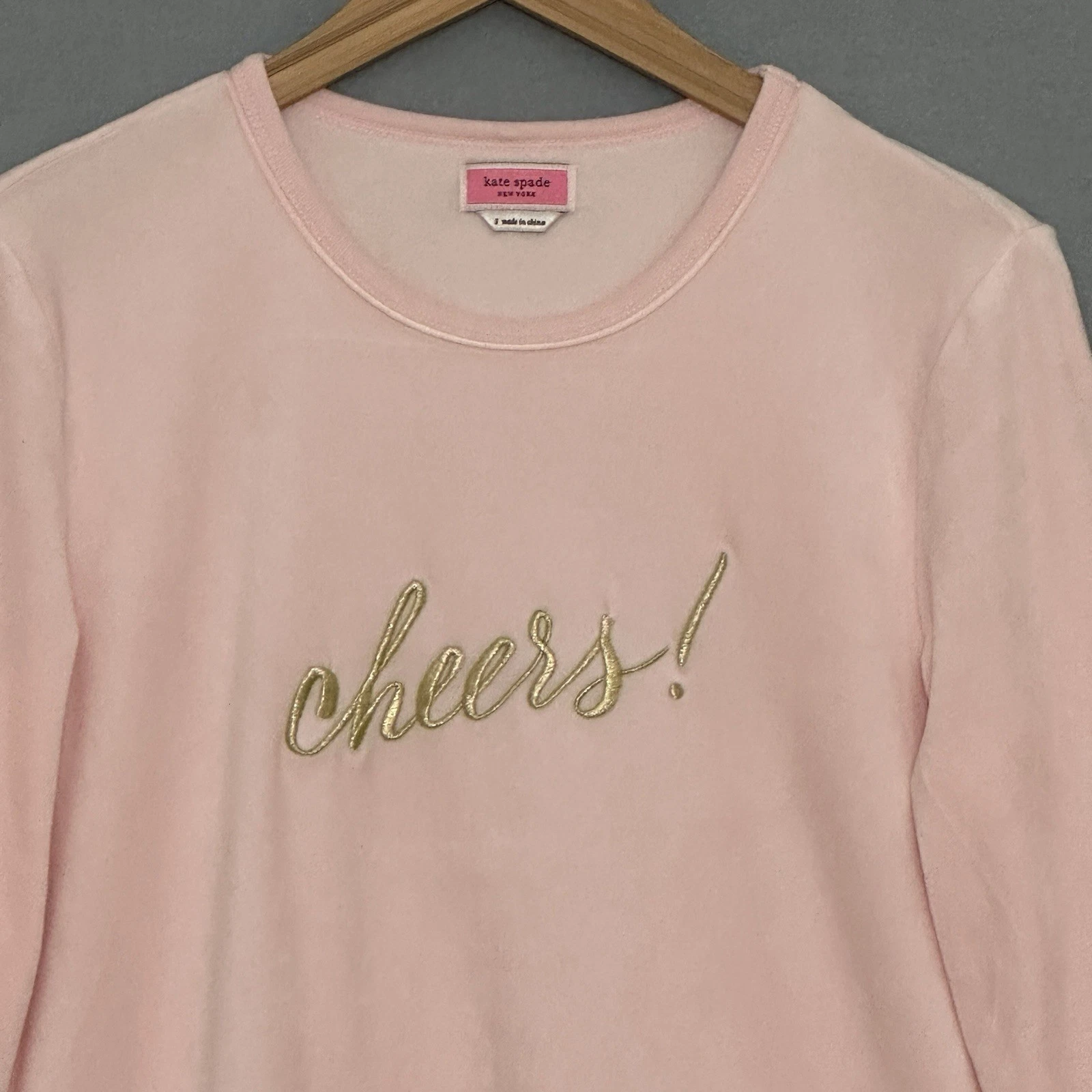 Maglione donna Kate Spade S Cheers rosa velluto orlo diviso felpa Pjs Lounge
