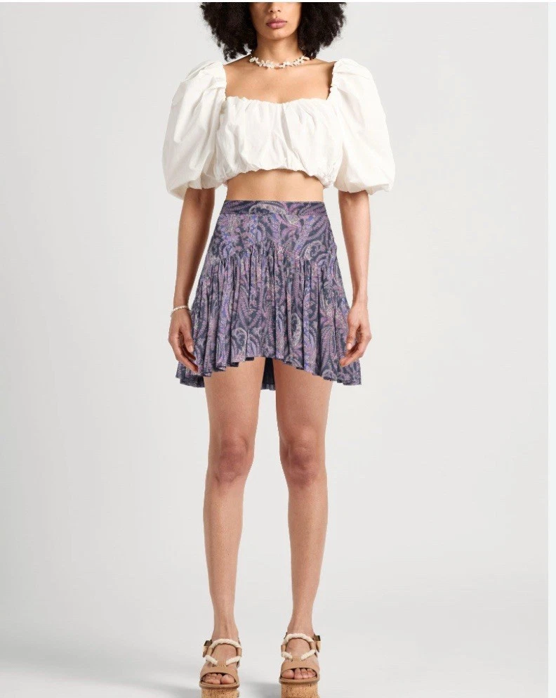 Isabel Marant Womens Kadavu Paisley Printed Ruffle Short Mini Skirt Size XS 34