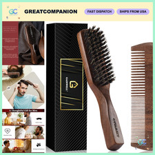 Men's Hair Brush Beard Comb Set - Boar Bristle, Stiff Bristles, Walnut Handle,