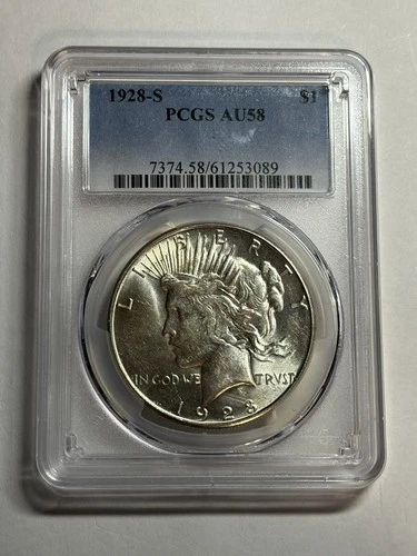 1928-S $1 Peace Silver Dollar PCGS AU58 Blast White Better Date