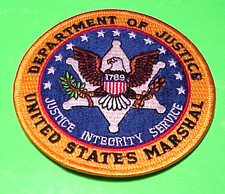 DEPARTMENT OF JUSTICE  UNITED STATES MARSHAL  ( ORANGE/BLUE ) 4"  SHOULDER PATCH