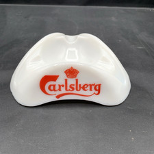 Vintage Carlsberg Beer Ashtray White Glass Promotional Ashtray