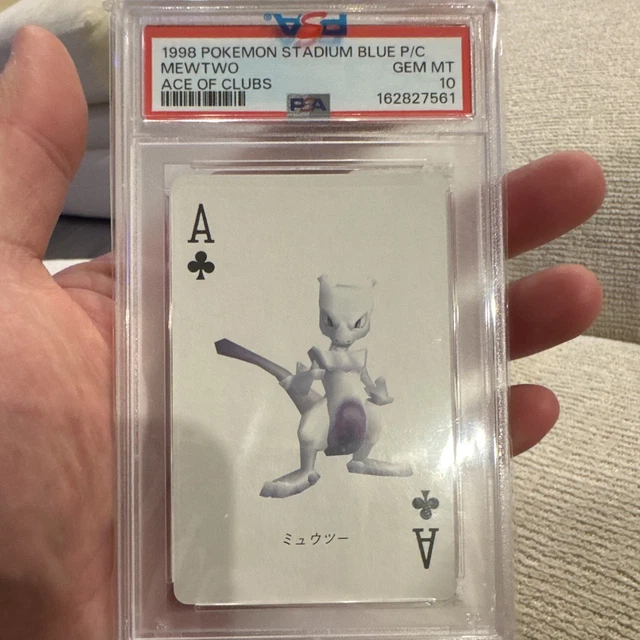 1998 POKEMON STADIUM BLUE VERSION PLAYING CARDS ACE OF CLUBS MEWTWO PSA 10