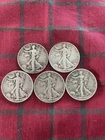 Walking Liberty Half Dollar Lot of Five 90% Silver
